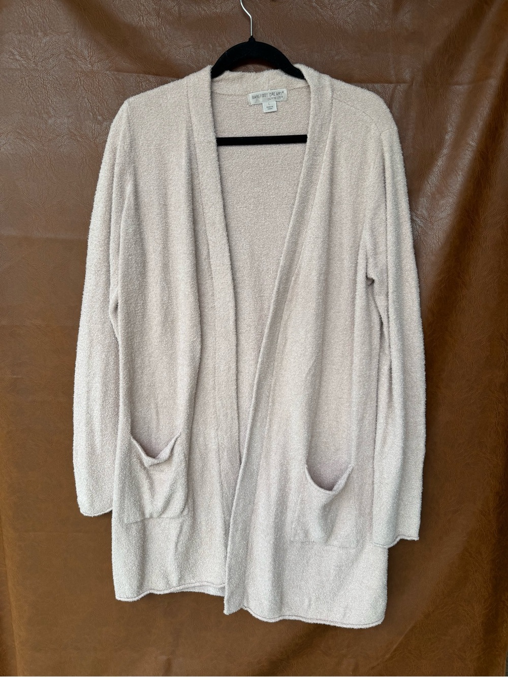 Barefoot Dreams CozyChic Lite Cardigan Womens L Blush Pink Long Pocket